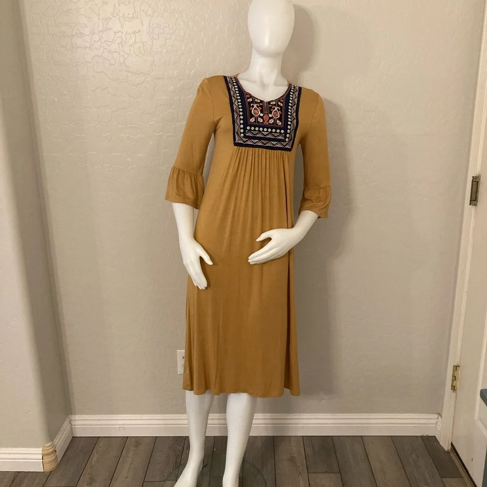 Flamingo Urban Mustard Yellow Boho Maxi Dress Small
